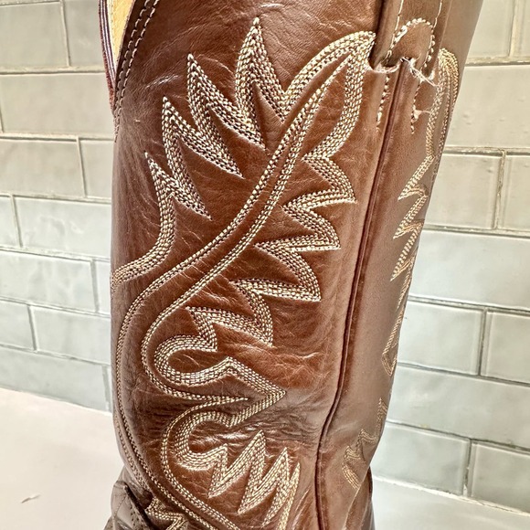 Nocona Men’s Brown Leather Cowboy Boots size 9 D‎ Needle Toe Made in the USA - Picture 7 of 13